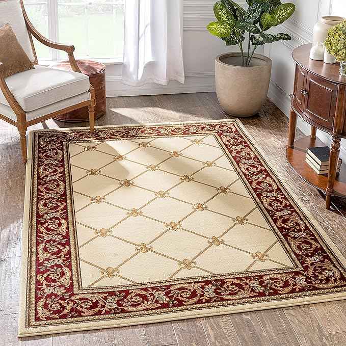 Well Woven Timeless Collection Fleur De Lis Ivory 8x10 Luxurious Traditional French Aubusson Oriental Area Rug Perfect for Living Room Bedroom or Dining Room Easy-to-Clean Durable Design