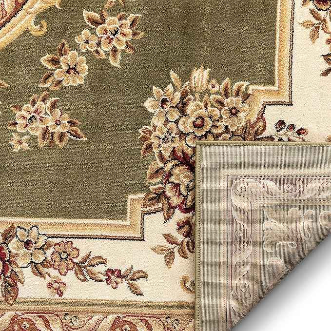 Well Woven Timeless Collection Le Petit Palais Green 6x9 Luxurious Traditional French Aubusson Medallion Oriental Area Rug Perfect for Living Room Bedroom or Dining Room Easy-to-Clean Durable Design