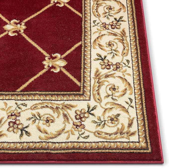 Patrician Trellis Red French European Formal Traditional 5X7 (5'3" X 7'3") Area Rug Easy To Clean Stain/Fade Resistant Shed Free Modern Contemporary Floral Thick Soft Plush Living Dining Room Rug