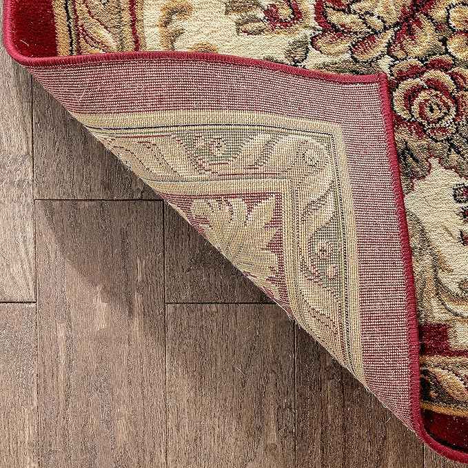Well Woven Timeless Collection Le Petit Palais Red 11x15 Luxurious Traditional French Aubusson Medallion Oriental Area Rug Perfect for Living Room Bedroom or Dining Room Easy-to-Clean Durable Design