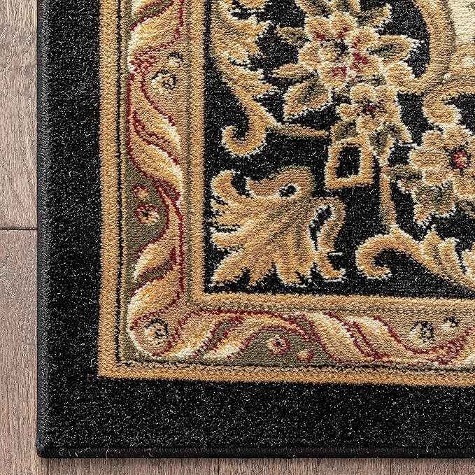 Pastoral Medallion Black French European Formal Traditional 2x7 (2'3" X 7'3") Runner Rug Stain / Fade Resistant Contemporary Floral Thick Soft Plush Hallway Entryway Living Dining Room Area Rug