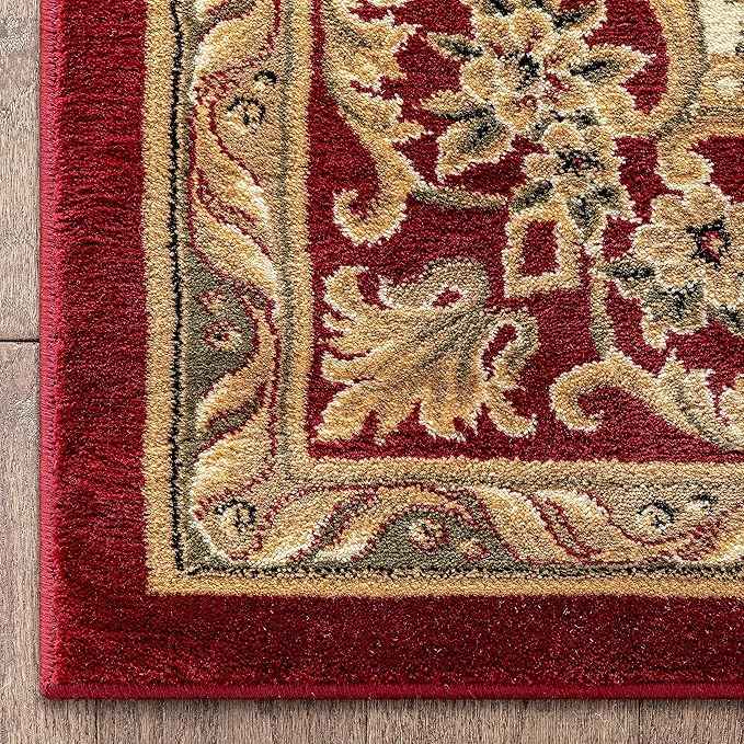 Well Woven Pastoral Medallion Red French European Formal Traditional Area Rug (7'10" x 10'6") Contemporary Floral Thick Soft Plush Living Dining Room Rug