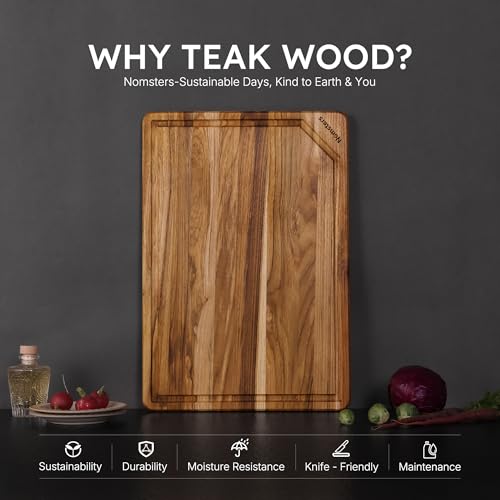 20'' Extra Large Teak Cutting Board Kitchen Non Slip Wood Butcher Block (20"L x 14"W)