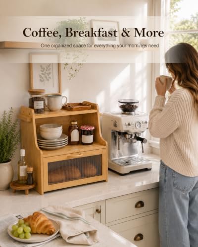 Bread Box for Kitchen Countertop Large Capacity with Shelf Organizer (Natural)