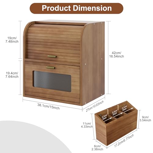 Roll Top Bread Box for Kitchen Countertop (Retro Brown)