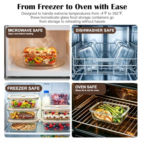 12 oz Small Glass Food Storage Containers with Glass Lids (12oz)
