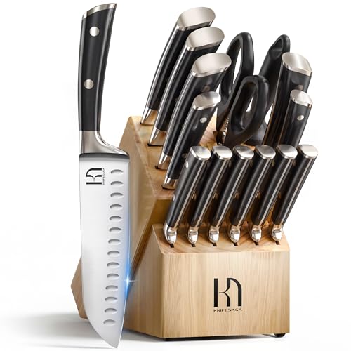 Knife Set Premium 15 Piece Japanese High Carbon Stainless Steel Knives Set for Kitchen with Block and Sharpener