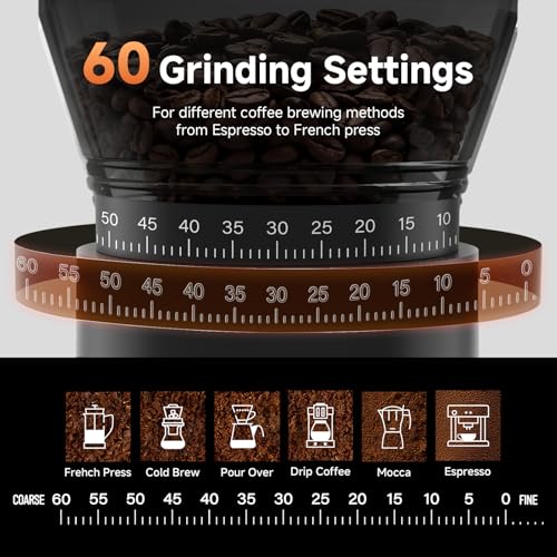 Cordless Burr Coffee Grinder with 60 Settings & Less Static Mess (Black)