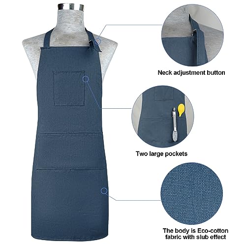 Oven Mitts and Pot Holders with Cooking Apron Set of 5 (Navy)