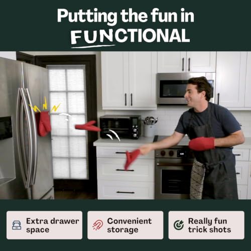 Magnetic Oven Mitts & Pot Holder 3 Pc Set (Cherry Red)