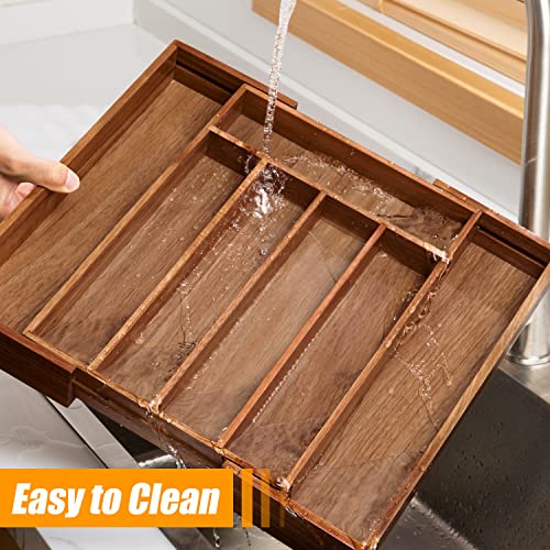 Silverware Organizer Kitchen Drawer Organizer Expandable Bamboo Utensil Holder Cutlery Tray for Kitchen Utensil and Flatware Bedroom Office