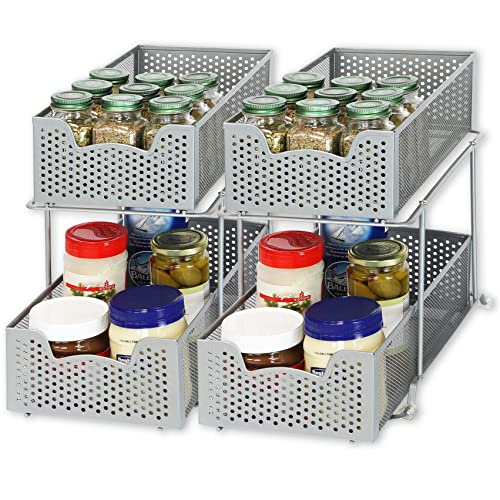 2 Tier Sliding Cabinet Basket Organizer Drawer