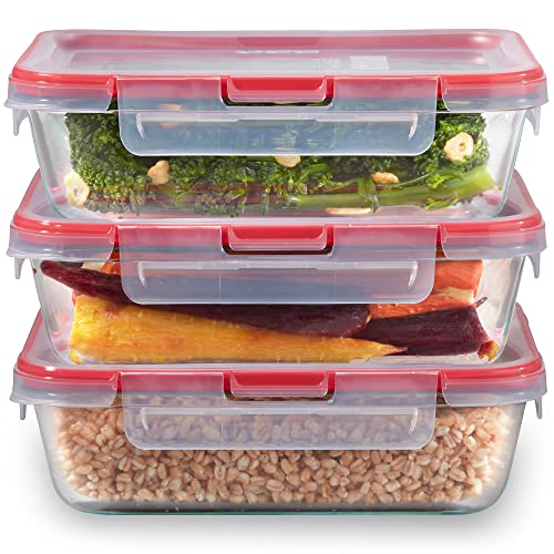 Freshlock (3-Pack, 6 Cup) Glass Food Storage Containers Set (3 Pack (6-Cup))