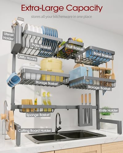 Dish Drying Rack Over The Sink (Gray / XX-Large (3 Tier))
