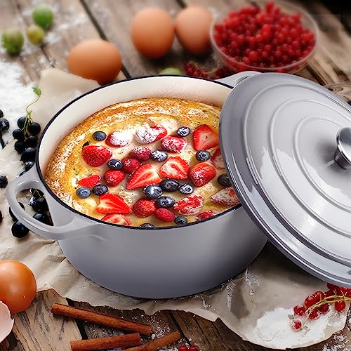 6 Quart Dutch Oven Enameled Cast Iron with Lid (Light Gray / 6 QT)