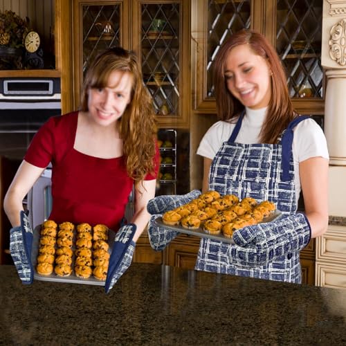 Oven Mitts and Pot Holders with Chef Apron (Navy)