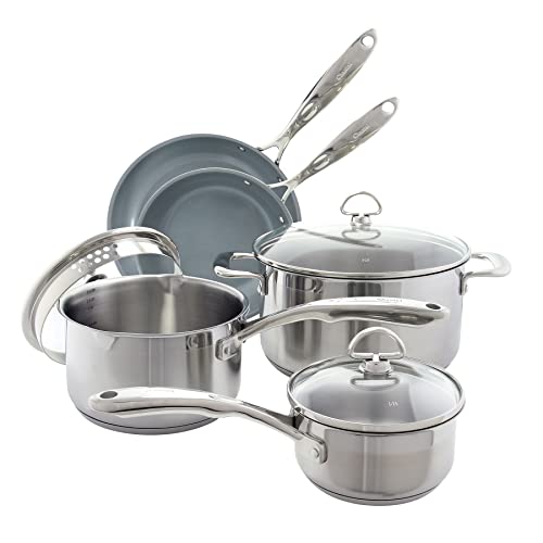 Induction 21 Steel 8 Piece Cookware Set with Ceramic Coated Fry Pans