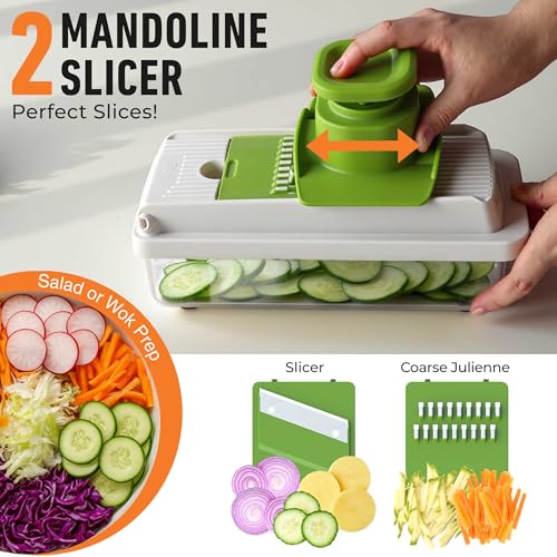 Mueller Vegetable Chopper (White Sand/Green / 6 blades)