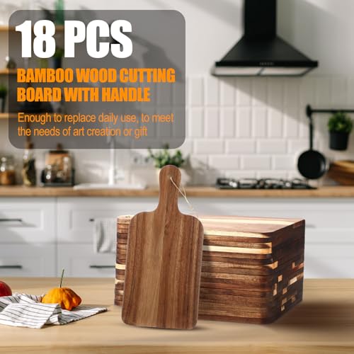 18 Pcs Cutting Board Bulk 15" x 7" Acacia Wood Chopping Board with Handle Wood Charcuterie Plank Engraving Serving Kitchen Planks for Wedding Housewarming Gift (15" X 7" / Acacia)