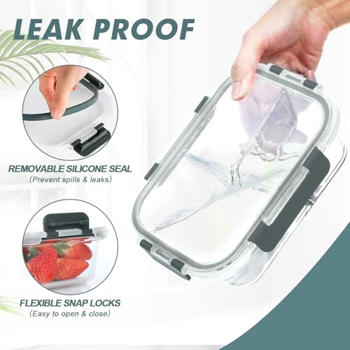 5 Pack Glass Meal Prep Containers Set with Lids