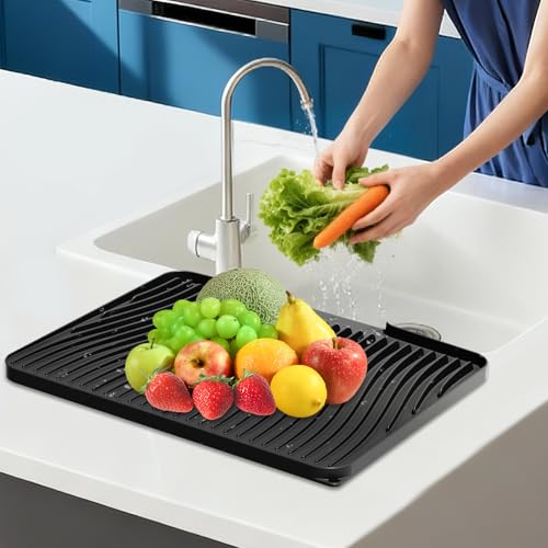 Silicone Dish Drying Mat for Kitchen counter (Black / 19.7" x 17")