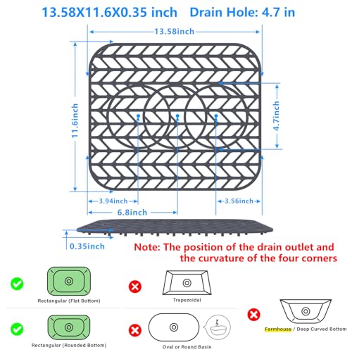 Sink Protectors for Kitchen Sink 13.58"x11.5"Silicone Kitchen Sink mat 2pcs (13.58"x11.6" x2 / Gray)