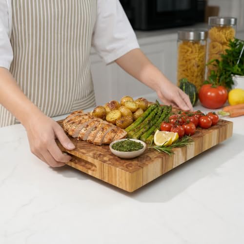 Teak Cutting Board For Kitchen (Teak Wood - End Grain / 20"L x 14"W)