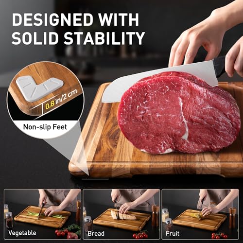 2 Pack Teak Cutting Boards for Kitchen Wood Wooden Cutting Board Non Slip (Cutting Board Set | 2 Pack)