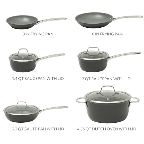 Kitchen Essentials Cool Commune Hard Anodized 10 Piece PFA Free Ceramic Non stick Interior Forged Durable Aluminum Pots and Pans Cookware Set