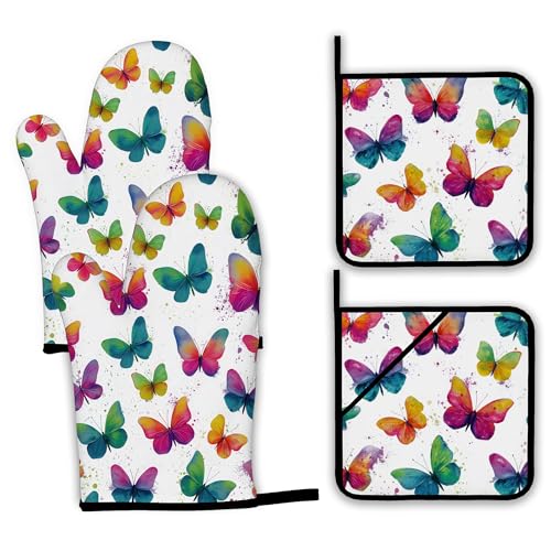 Colorful Butterfly Oven Mitts and Pot Holders