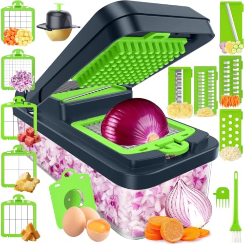 15-in-1 Vegetable Chopper with 10 Blades, Food Veggie Cutter, Green (Green / 10 Blades)