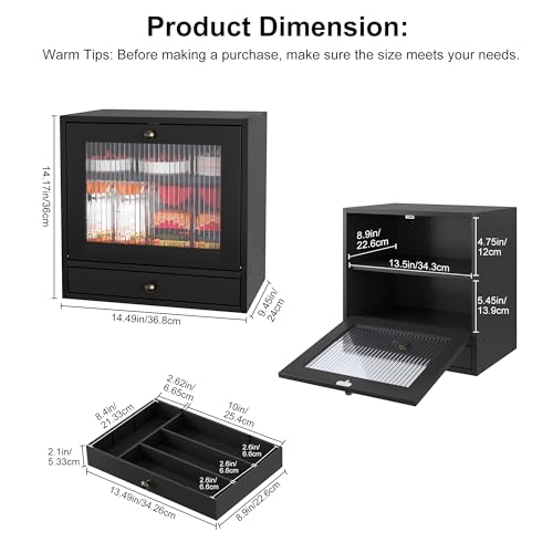 Wooden Bread Box for Kitchen Countertop (Black)