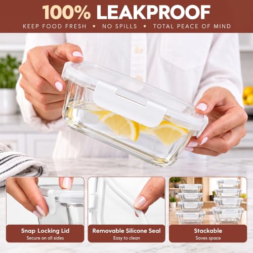 40 PC Set Leakproof Glass Food Storage Containers with BPA Free Lids (White)
