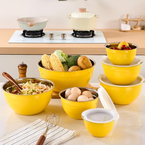 Yellow Mixing Bowls with Airtight Lids (Yellow / 7 Pieces)