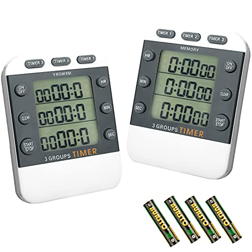 2 Pcs Digital Kitchen Timer 3 Channel Magnetic Countdown Timer