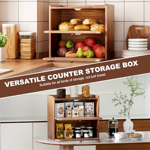 Wooden Bread Box for Kitchen Countertop (Rustic Brown)