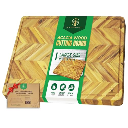 Herringbone Acacia Wood Cutting Boards for Kitchen (Herringbone / 20"L x 15"W)