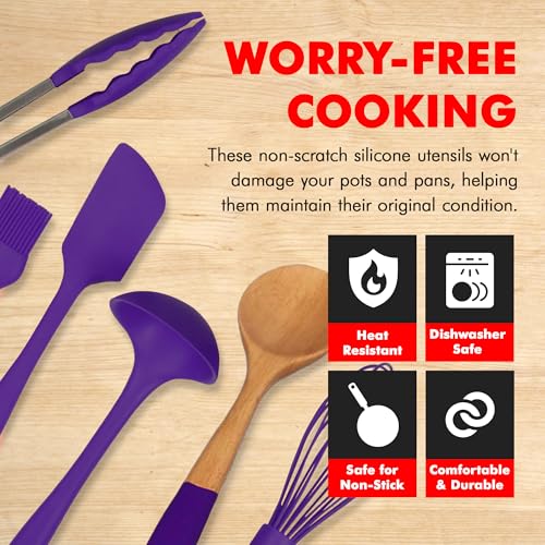 Premium Silicone Kitchen Tool and Utensil Set (11 Piece Set / Purple)