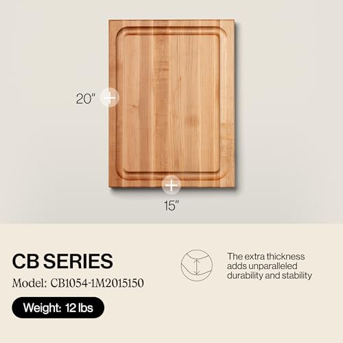 CB Series Rectangular Wooden Maple Cutting Board 20”x15” (20"L x 15"W)