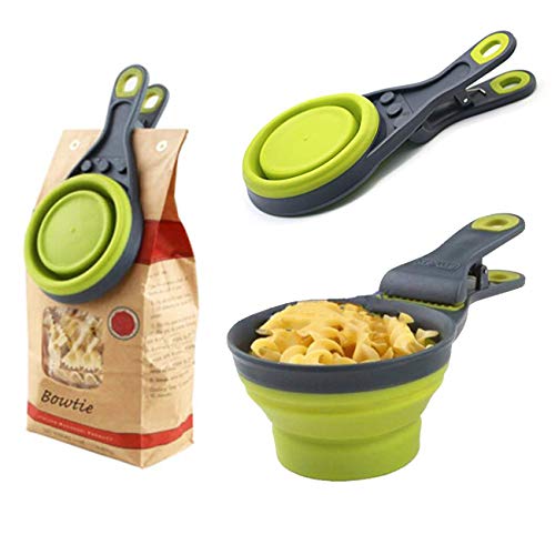 Collapsible Pet Scoop Silicone Measuring Cups Set Sealing Clip 3 in 1 Multi