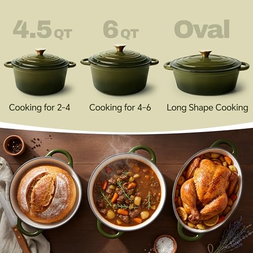 Vintage Style 6 Quart Dutch Oven Pot with Lid (Golden Green / 6 QT Round)
