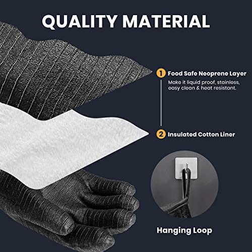 14 Inch Heat Resistant Gloves for Grilling 932°F Neoprene (Black / 14 inches)
