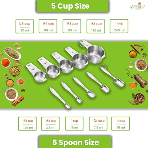 Stainless Steel Measuring Cups and Spoons Set of 10 w