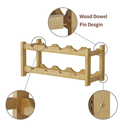 Wine Rack Free Standing 8 Bottle 2 Tier Bamboo Wine Racks Countertop Cabinet Wine Holder Wine Storage Shelf for Kitchen