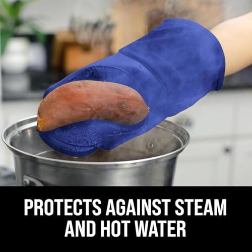 BPA Free Soft Silicone Oven Mitts (Blue / 2-Piece 13.7" Oven Mitts)