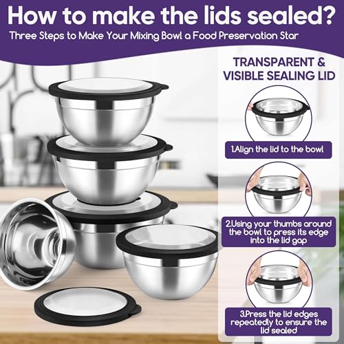 5 Piece Mixing Bowls with Visible Lids (Black / 4.6, 3.5, 2.5, 2, 1.5QT)