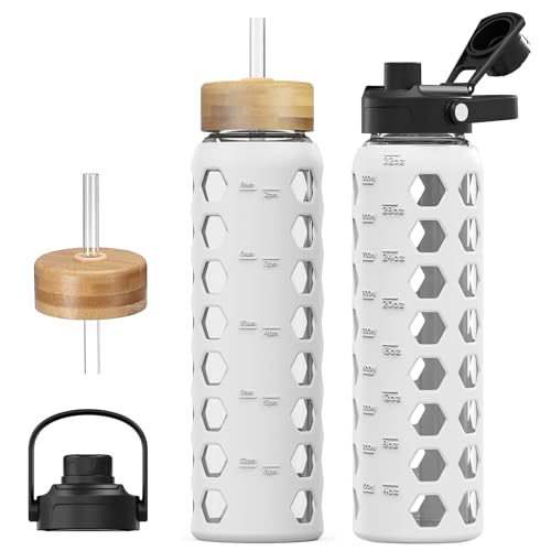 Glass Water Bottles with 2 Lids