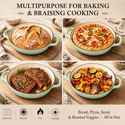 5QT Enameled Cast Iron Dutch Oven for Sourdough Bread Baking (Green)