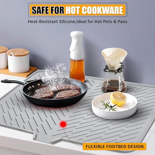 Silicone Dish Drying Mat for Kitchen Counter (Gray / 22.8" x 16.9")