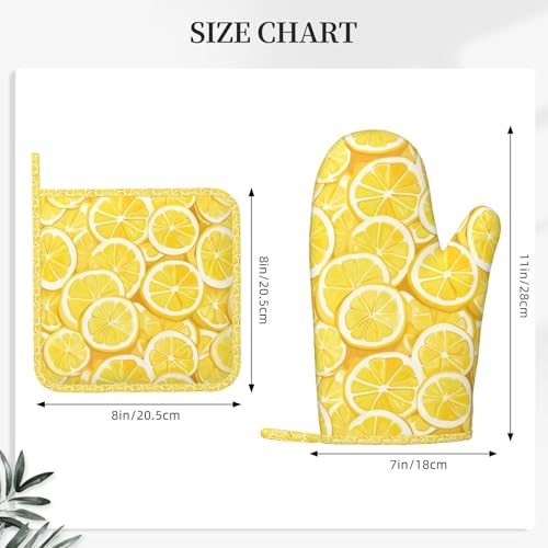 Oven Mitts and Pot Holders Lemon Watercolor Yellow Silicone Kitchen Accessories Set of 4 Heat Resistant Long Gloves Potholder Non (A0664213)